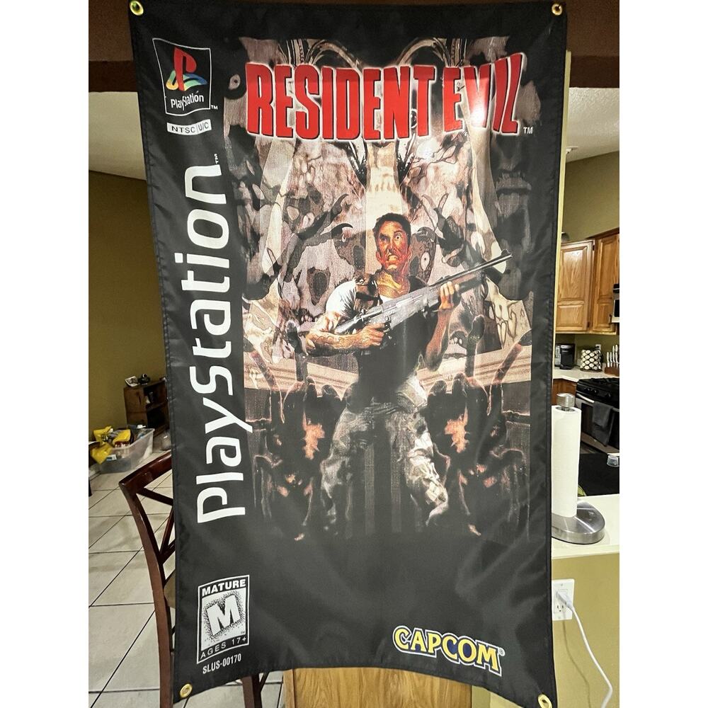 Resident Evil Sony PlayStation 1 PS1 PSO Boxart 5' Capcom Flag Banner Long Box